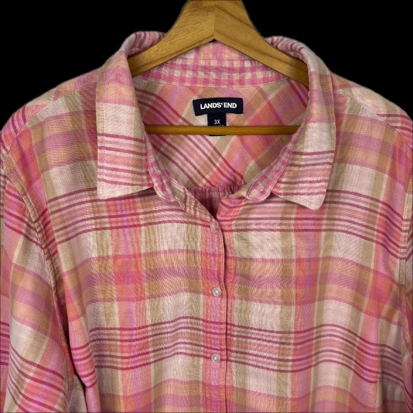Land's End Women Long Sleeve Button Up Shirt Sz 3X Flip Cuff Roll Tab Breathable - Picture 2 of 11